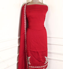 Twill Organza Maroon Unstitched Suit