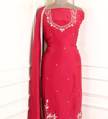 Silk Organza Maroon Unstitched Suit