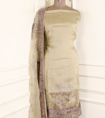 Organza Muted Beige Unstitched Suit