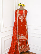 Crepe Rust Unstitched Lehenga Suit