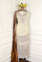 Tissue Shimmer Beige Unstitched Suit