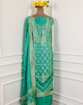 Banarasi Sea Green Unstitched Suit