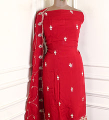 Organza Crimson Red Unstitched Suit