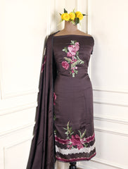 Satin Plum Brown Unstitched Suit
