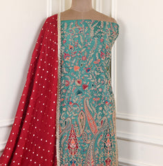 Crepe Teal Green Unstitched Suit