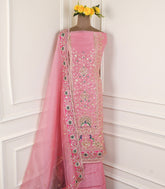 Glass Shimmer Pink Unstitched Suit