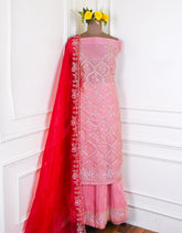 Glass Tissue Pink Unstitched Lehenga Suit