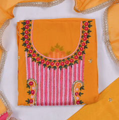 Organza Yellow Mustard Unstitched Suit
