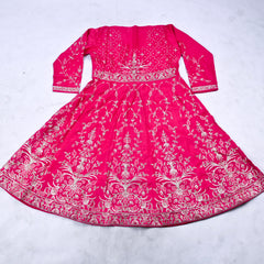 Crepe Magenta Peplum Lehenga Suit