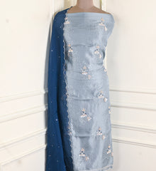 Twill Organza Navy Unstitched Suit