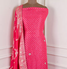 Banarasi Silk Pink Unstitched Suit
