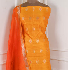Khadi Silk Orange Unstitched Suit