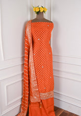 Banarasi Silk Orange Unstitched Suit