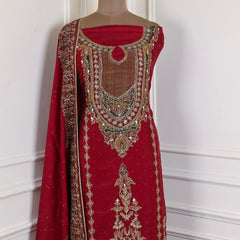 Organza Maroon Unstitched Suit