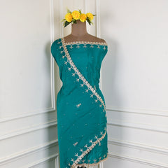 Crepe Teal Blue Lehenga Suit