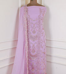Organza Lavender Unstitched Suit