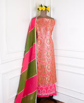 Banarasi Silk Pink Unstitched Suit
