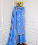 Crepe Sky Blue Lehenga Suit