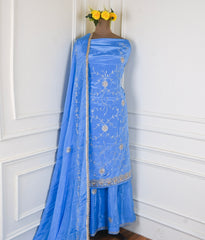 Crepe Sky Blue Lehenga Suit