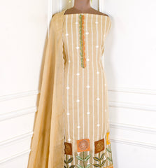 Mul Chanderi Cotton Beige Unstitched Suit