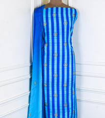 Soft Tussar Silk Blue Unstitched Suit