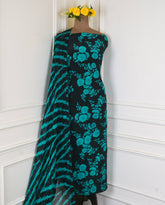 Crepe Black & Ferozi Unstitched Suit