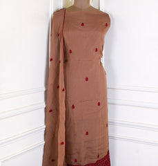 Organza Brown Unstitched Suit