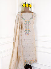 Mul Cotton Beige Unstitched Suit