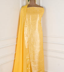 Banarasi Yellow Unstitched Suit