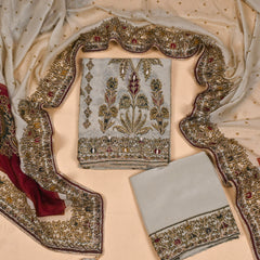 Organza Beige Unstitched Suit