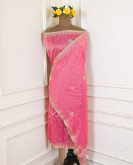 Shimmer Pink Unstitched Lehenga Suit