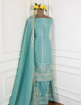 Shimmer Ice Blue Unstitched Lehenga Suit