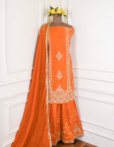 Khadi Orange Unstitched Lehenga Suit