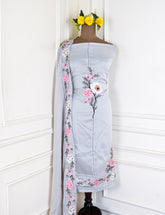 Organza Silver floral Unstitched Suit