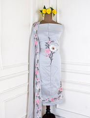 Organza Silver floral Unstitched Suit
