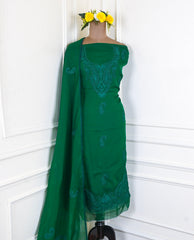 Organza Green Unstitched Suit