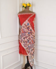 Organza Red Unstitched Suit
