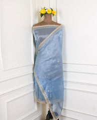 Glass Powder Blue Unstitched Lehenga Suit
