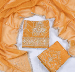 Shimmer Yellow Unstitched Lehenga Suit