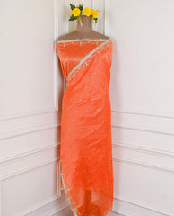 Shimmer Orange Unstitched Lehenga Suit