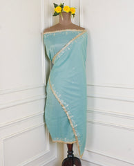 Shimmer Ice Blue Unstitched Lehenga Suit