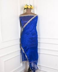 Glass Shimmer Blue Unstitched Lehenga Suit