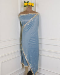 Shimmer Powder Blue Unstitched Lehenga Suit