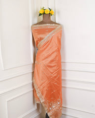 Shimmer Orange Unstitched Lehenga Suit