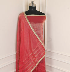 Glass Shimmer Beige Red Unstitched Suit