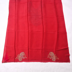 Organza Silk Red Unstitched Suit