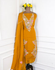 Organza Yellow Unstitched Suit