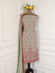 Crepe Pista green Unstitched Suit