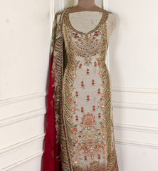 Organza Beige Unstitched Suit