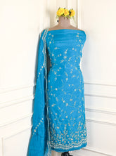 Organza Sky Blue Unstitched Suit
